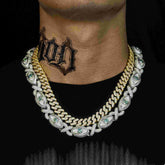 GL 15mm Devil's Eye Moissanite Cuban Chain Necklace